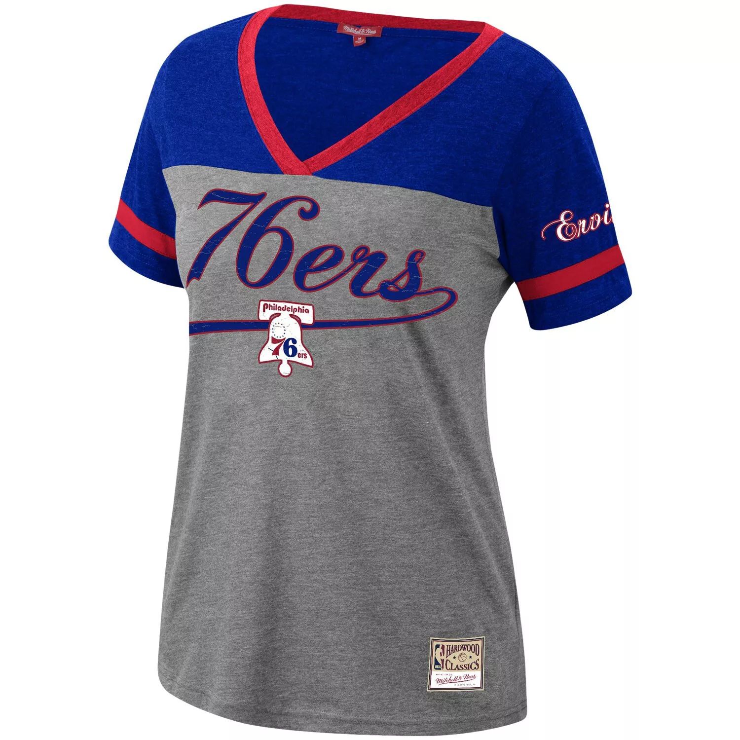 

Женская футболка Mitchell & Ness Julius Erving Heathered Charcoal Philadelphia 76ers Team Captain с v-образным вырезом