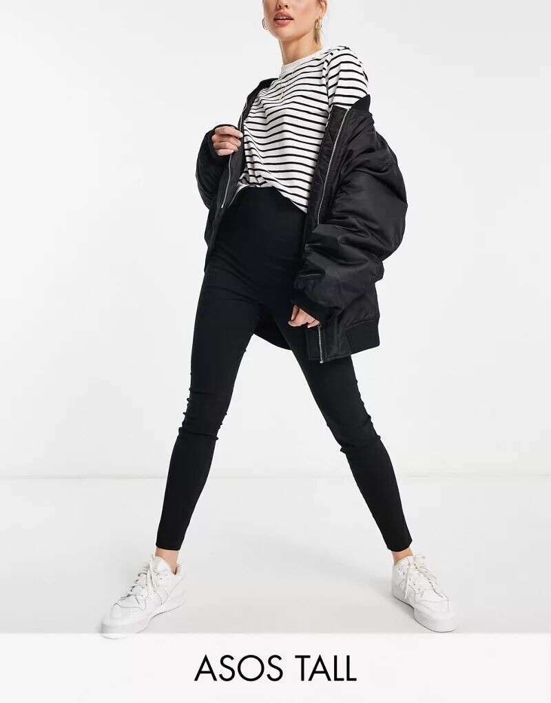 

Черные узкие брюки с завышенной талией ASOS Tall