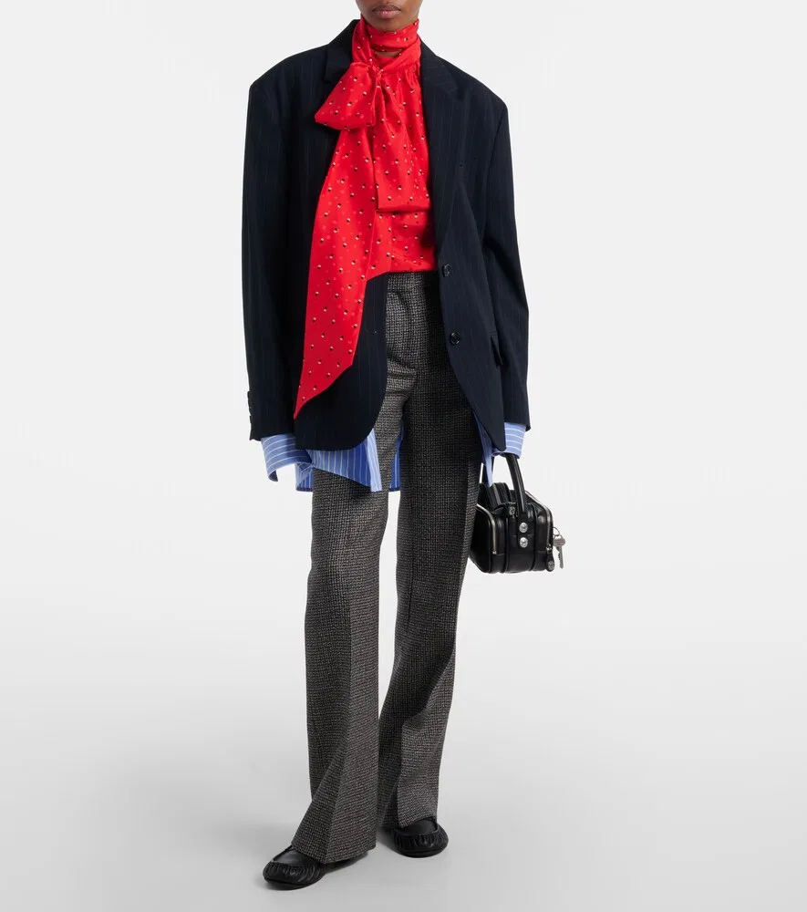 Широкие шерстяные брюки Pekko в клетку «гусиная лапка» Acne Studios, черный — фото 2