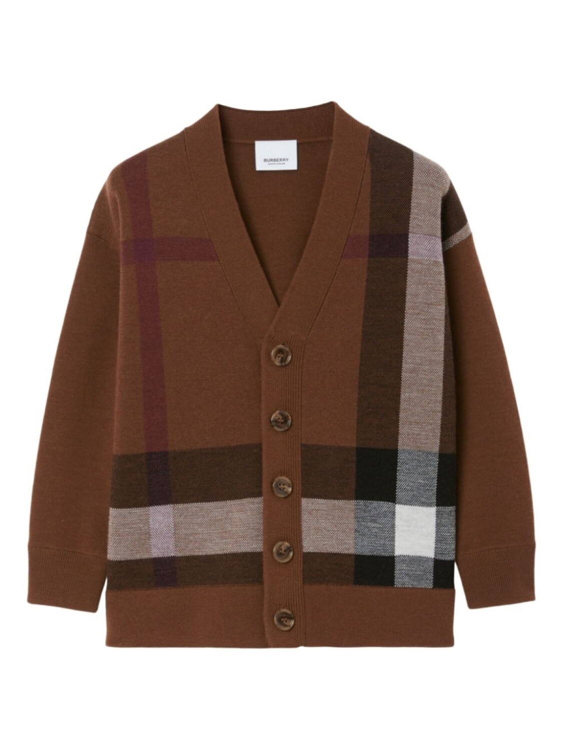 

Шерстяной кардиган в клетку Burberry Kids, коричневый