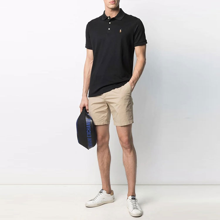 Футболка поло с коротким рукавом и вышитым логотипом Polo Ralph Lauren, черная — фото 4