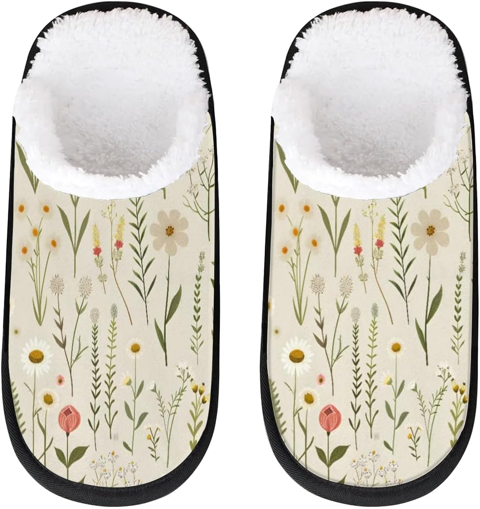 

Тапочки Gublec для женщин и мужчин, уютные с нескользящей подошвой, для дома, теплые плюшевые тапочки для дома, спальни и путешествий, Wildflower Floral
