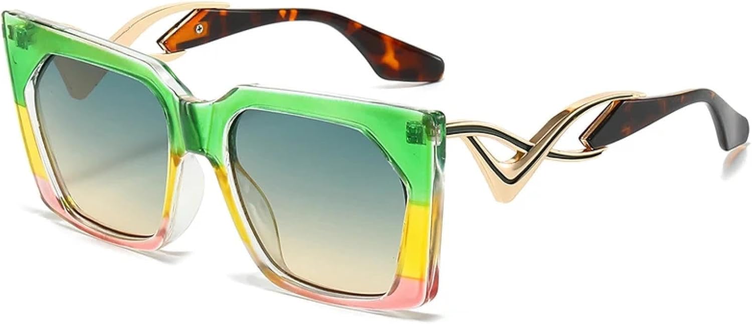 

Солнцезащитные очки «кошачий глаз» в крупной оправе для женщин и мужчин, модные винтажные металлические очки для путешествий и вождения, защита от УФ-излучения UV400 TKKTLLT, Green Pink