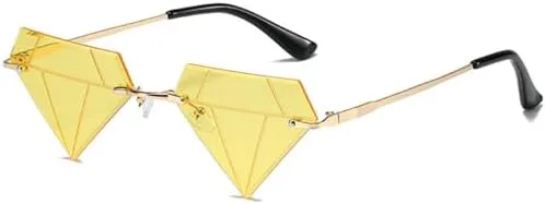 

Модные солнцезащитные очки без оправы в форме ромба для женщин, треугольные солнцезащитные очки для мужчин, забавные очки для вечеринок MTZJH, Gold Yellow