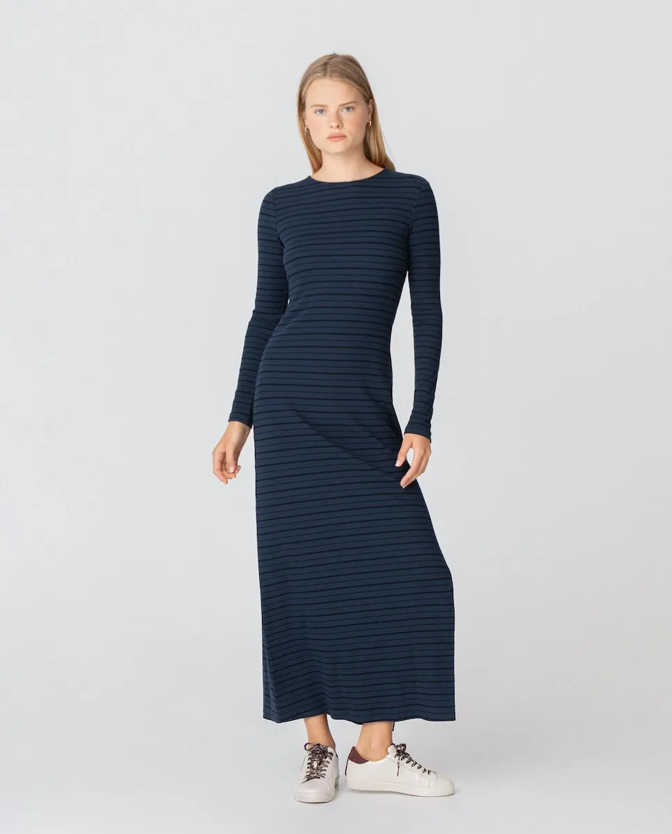 

Длинное платье с длинными рукавами в полоску Noon, темно-синий