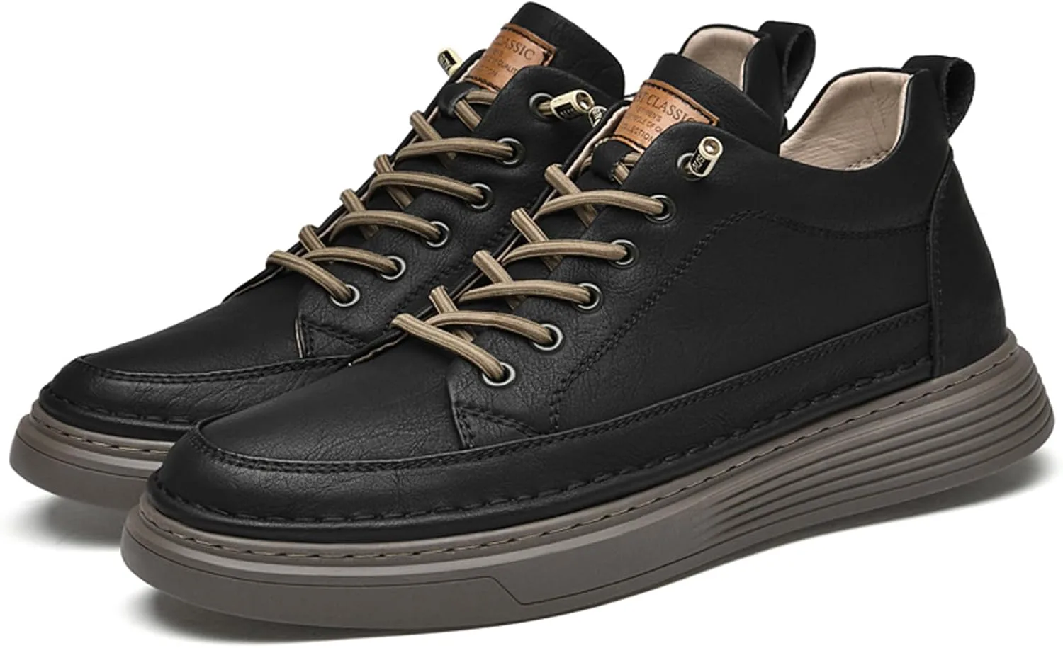 

Мужские невидимые кроссовки с увеличением роста на 2,5 дюйма, кожаные повседневные туфли с дышащей или плюшевой подкладкой CERYTHRINA, черный