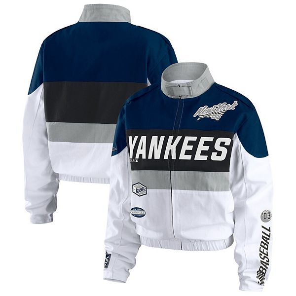 

Женская куртка-бомбер New York Yankees navy/white на молнии Wear By Erin Andrews