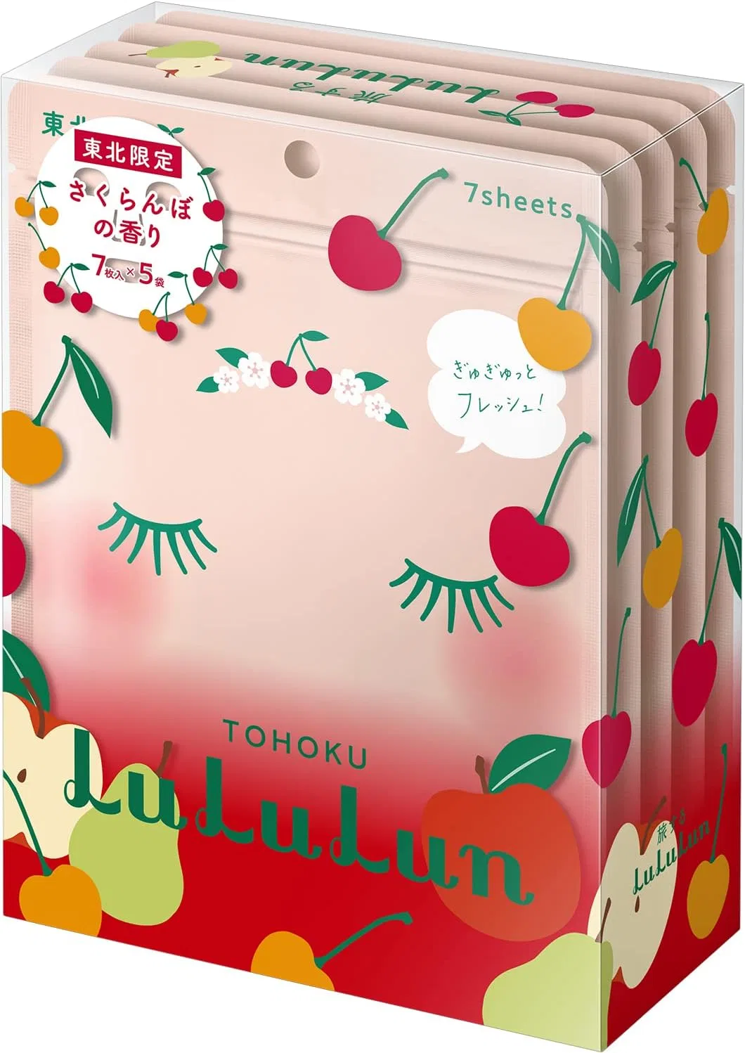 Маска для лица листовая Lululun Tohoku с ароматом вишни, 7 листов x 5 упаковок