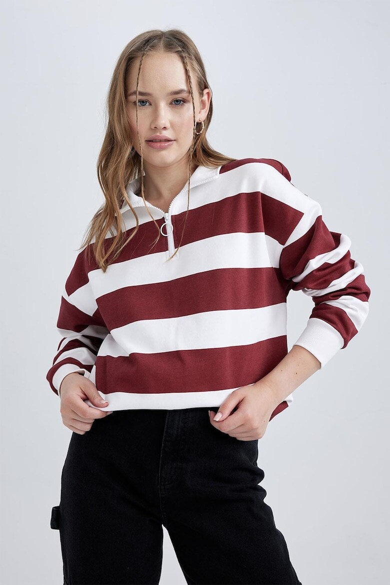 

Полосатая толстовка с короткой молнией Defacto, бургундия