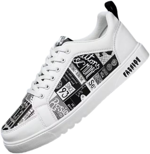 

Мужские повседневные кроссовки с принтом винтажной этикетки напитка - белые с красными акцентами, дышащий верх из ПУ и амортизирующая подошва из ЭВА, низкая шнуровка для комфорта в любое время года, стиль городской одежды Clolinde