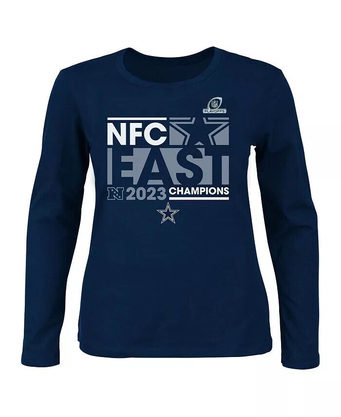 

Женская фирменная темно-синяя футболка Dallas Cowboys 2023 NFC East Division Champions Plus Size Conquer с длинным рукавом и V-образным вырезом Fanatics