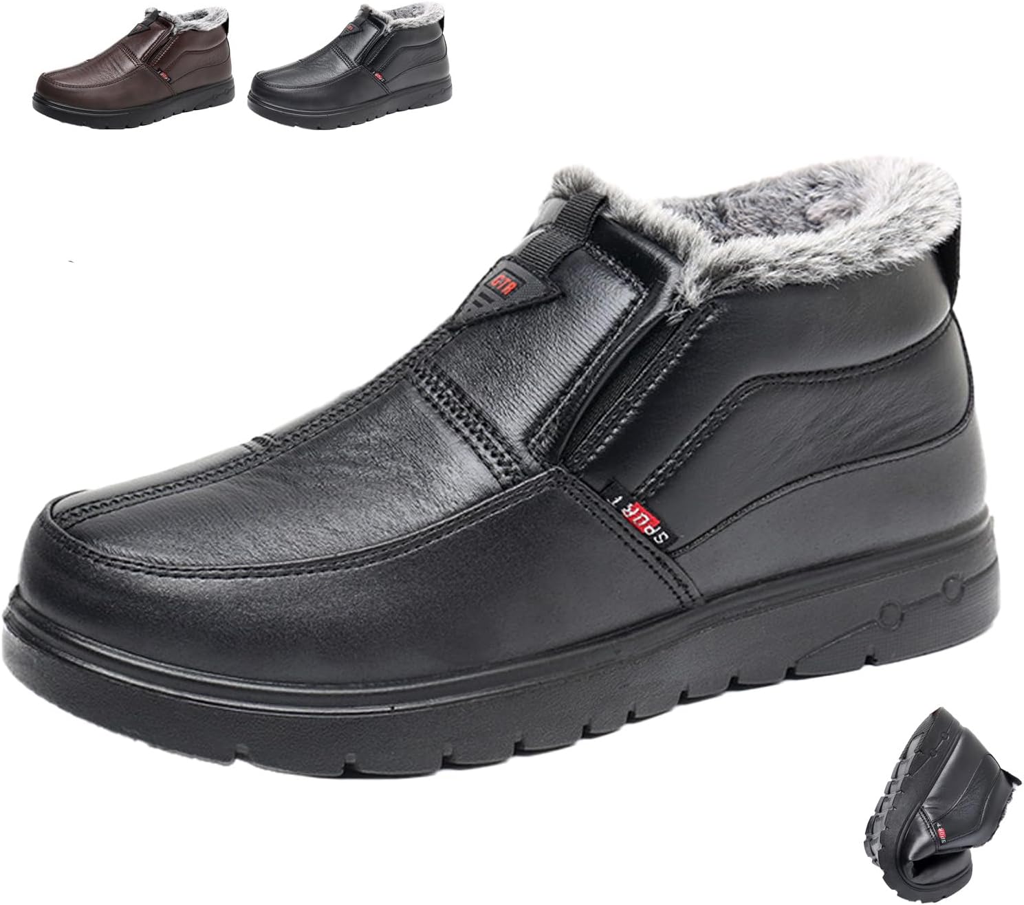 

Мужские зимние ботинки GHTRHSB с утолщенной флисовой подкладкой, водонепроницаемые снежные ботинки, ортопедические теплые кожаные ботинки на молнии, черный