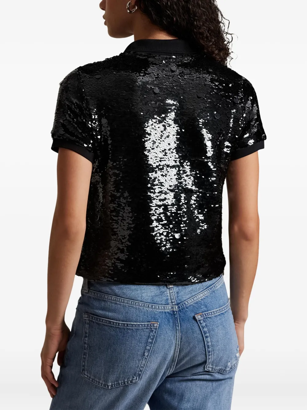 Рубашка поло с короткими рукавами и пайетками Polo Ralph Lauren, черный — фото 4