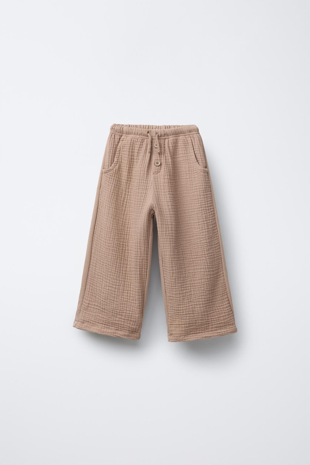 

Брюки прямого кроя с фактурным контрастом ZARA, цвет Light brown
