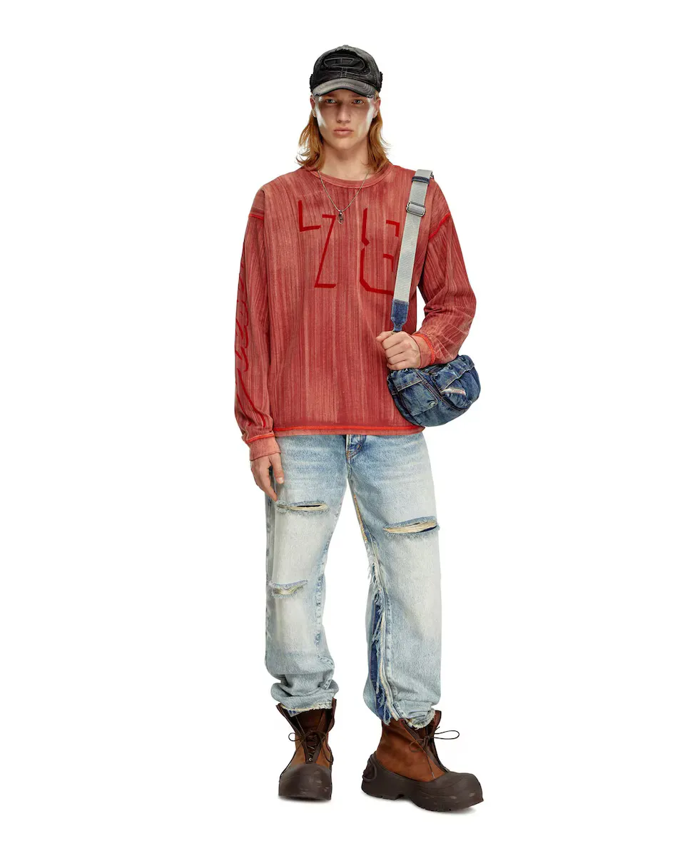 

Мужская хлопковая футболка с длинными рукавами DIESEL, красный