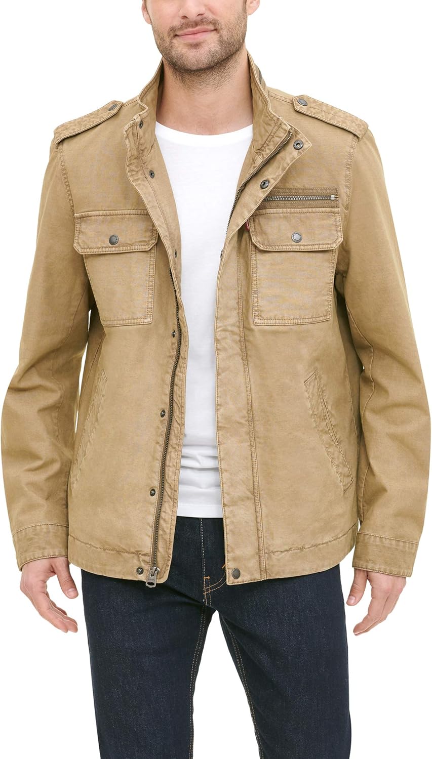 Мужская военная куртка Levi's из стираного хлопка (стандартные размеры, большие и высокие), Light Khaki Unfilled — фото 3