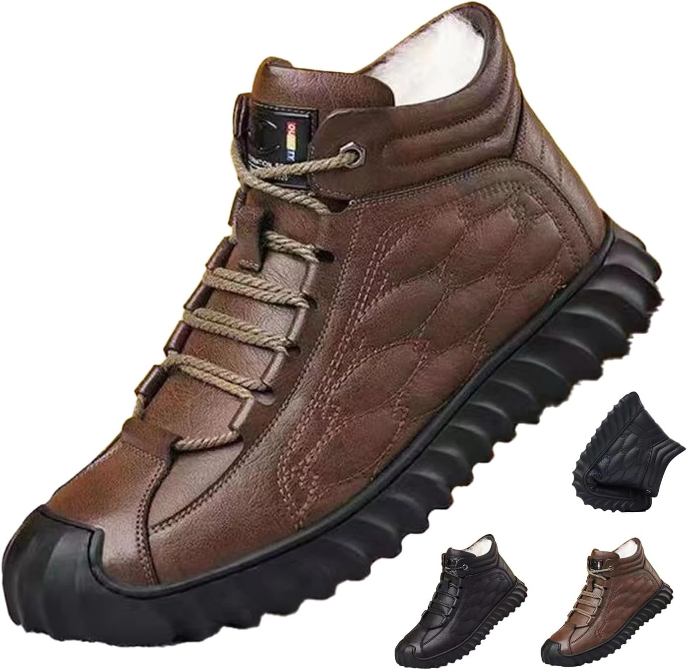 

Мужские зимние комфортные ботинки на шнуровке, с круглым носком, из принтованной кожи, утепленные водонепроницаемые ботинки на платформе для походов Ghtrhsb, коричневый
