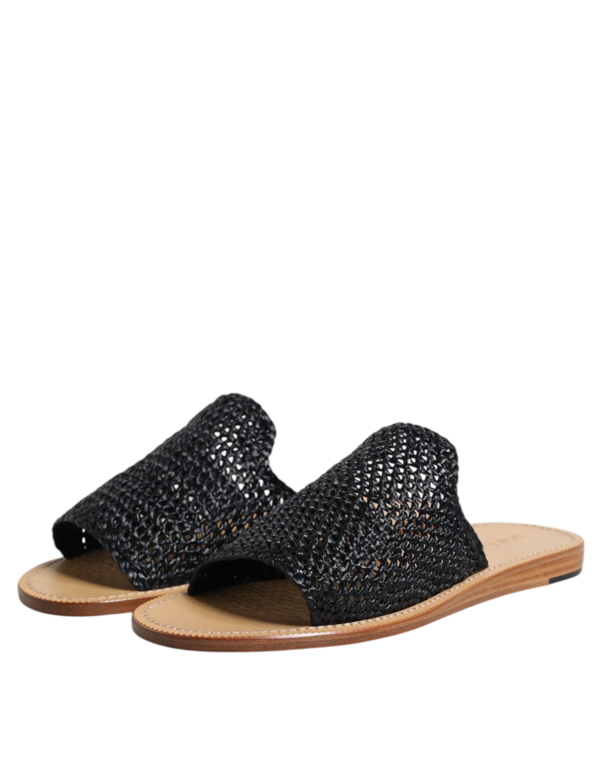 Черные однотонные плетеные шлепанцы из рафии Dolce & Gabbana, Black — фото 4