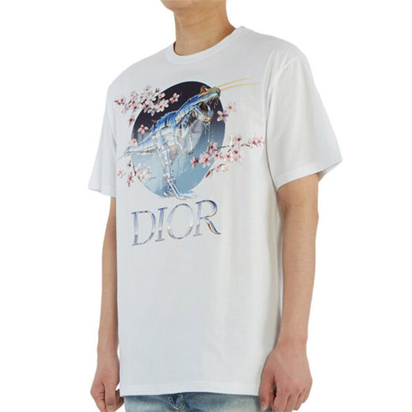 Футболка men's x sorayama crossover sakura dragon printing short sleeve white Dior, белый — фото 4