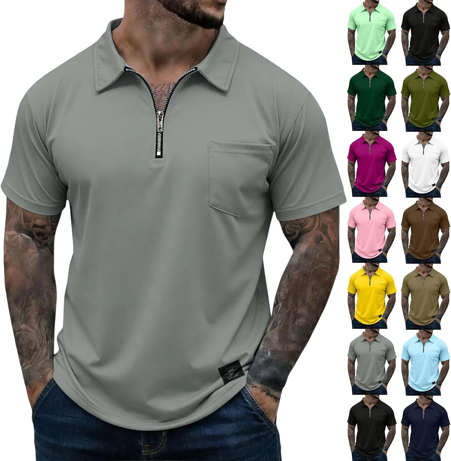 Мужская поло для гольфа с коротким рукавом и молнией на четверть, Slim Fit