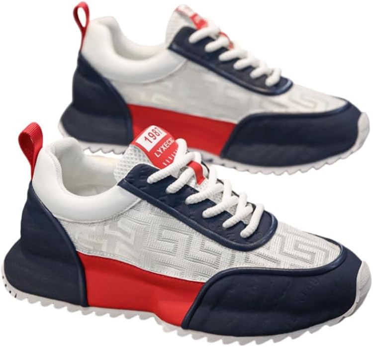 

Мужские классические кэжуал кроссовки - легкие дышащие прогулочные туфли для мужчин, удобные модные кроссовки на шнуровке для повседневной носки Clolinde, белый/синий