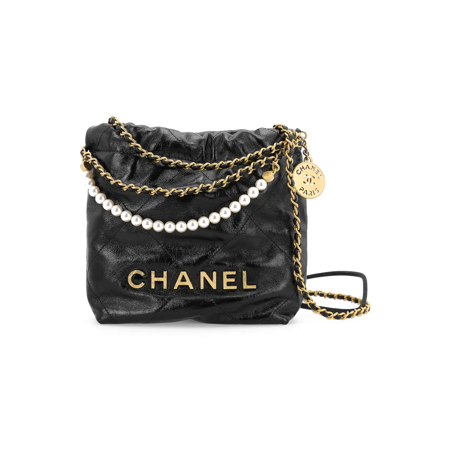 

CHANEL Сумка-ведро из телячьей кожи, сумка через плечо, мини-сумка для женщин, черная