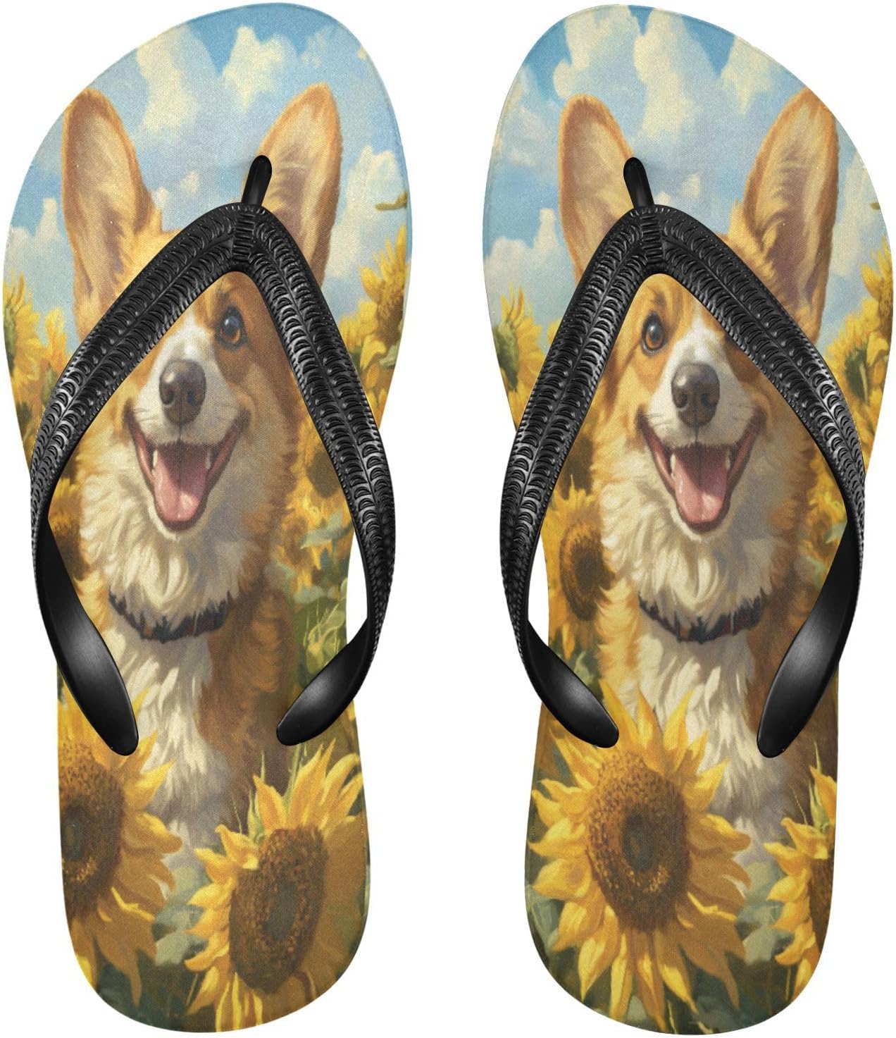 

Сланцы с корги и подсолнухами, желтые пляжные шлепанцы, резиновые нескользящие летние тапочки для женщин и мужчин Sinestour