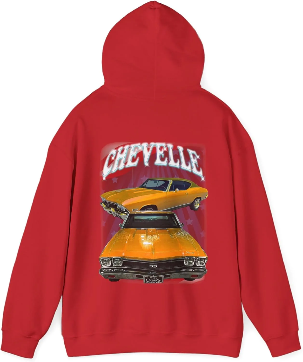 Оранжевая толстовка с капюшоном в стиле Chevelle 1968 года. Подарок для автолюбителя, классика, хот-род GENERIC, красный — фото 3