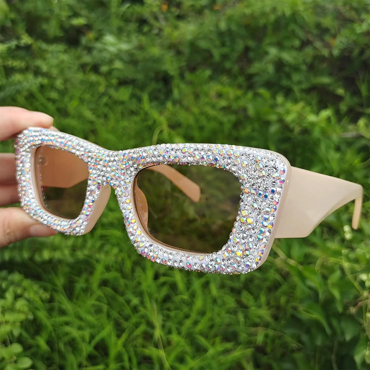 

Солнцезащитные очки Willochra для женщин, квадратные, с бриллиантами, мужские, в стиле Y2K, с разноцветными стразами, для вечеринок, винтажные, женские, 2pcs-ab&brown