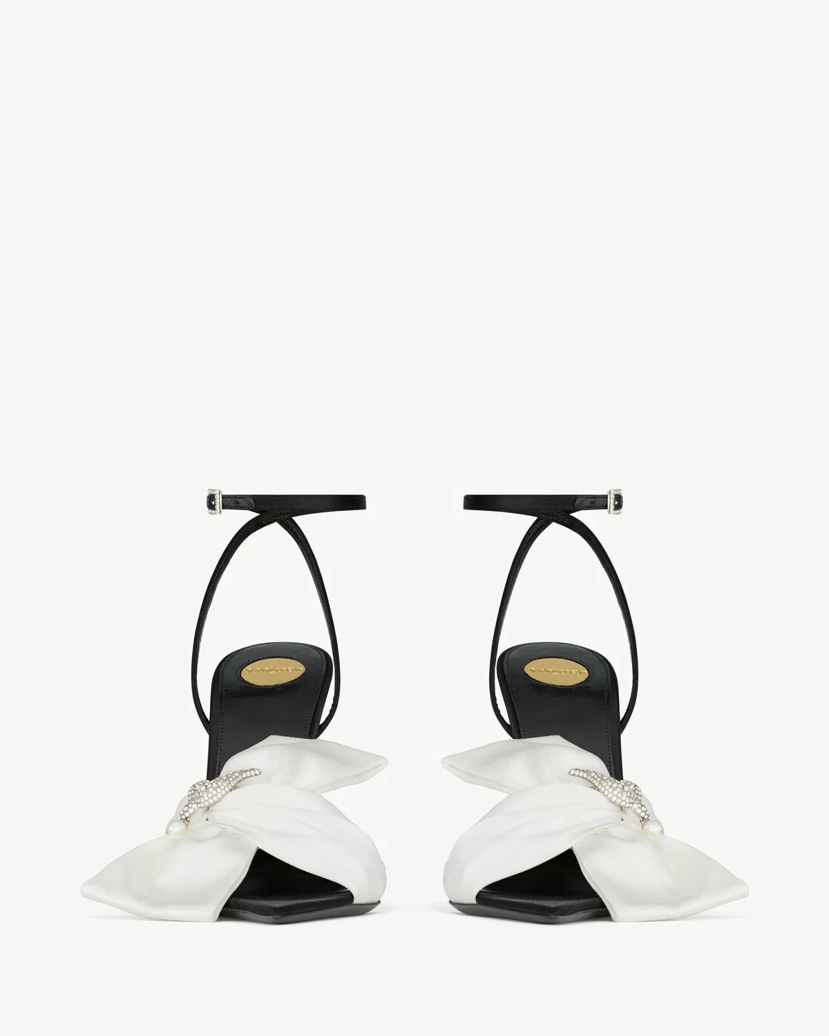 Босоножки DOVE из атласного крепа с кристаллами SAINT LAURENT, белый — фото 2