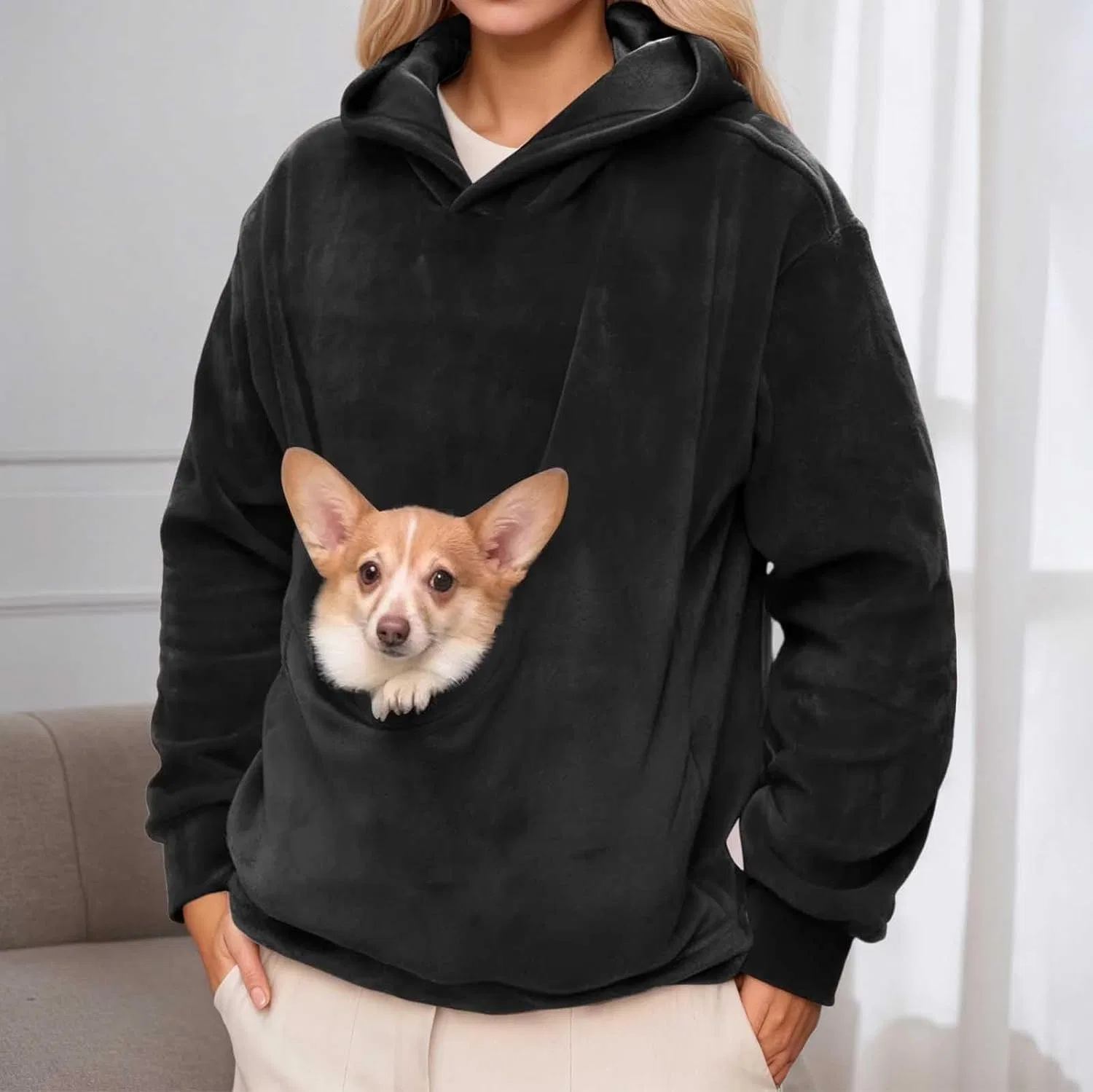 Толстовка с карманом для собаки, Cat Pouch Hoodie, черный — фото 3