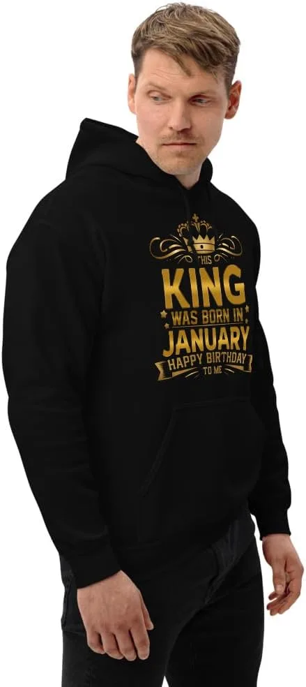 Толстовка Unisex This King Was Born In January Happy Birthday To Me, футболка Funny King of January Celebrate Your Birthday Generic, черный — фото 4