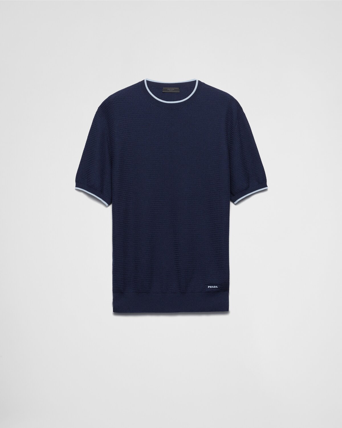 

Шерстяной свитер с короткими рукавами из шелка и хлопка Prada, синий