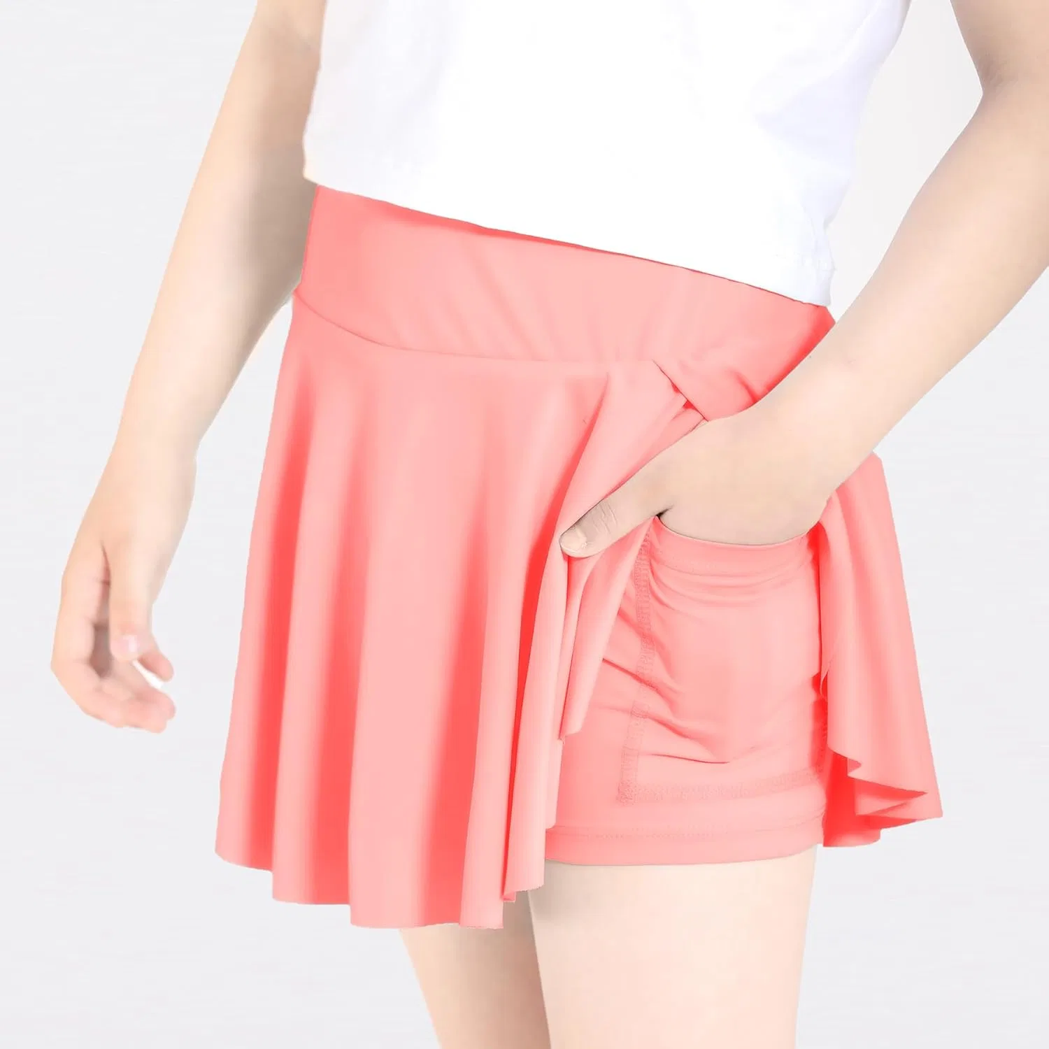 Спортивная юбка-шорты для девочек, Athletic Skirts for Tennis Golf, Hvididan, с карманами, Pinkish Orange — фото 2