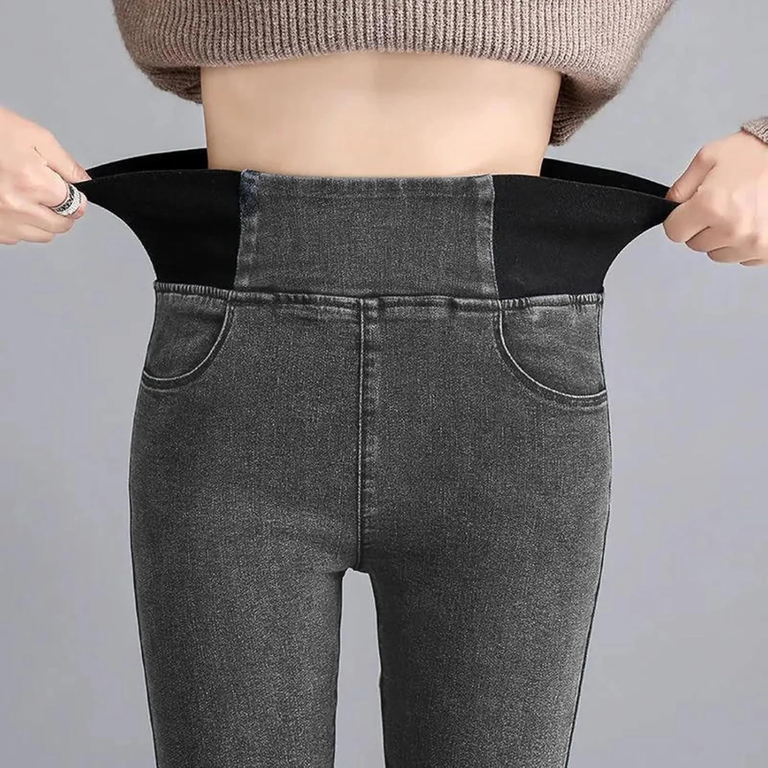 Женские джинсы generic barrel черные slim fit с эластичным поясом — фото 2