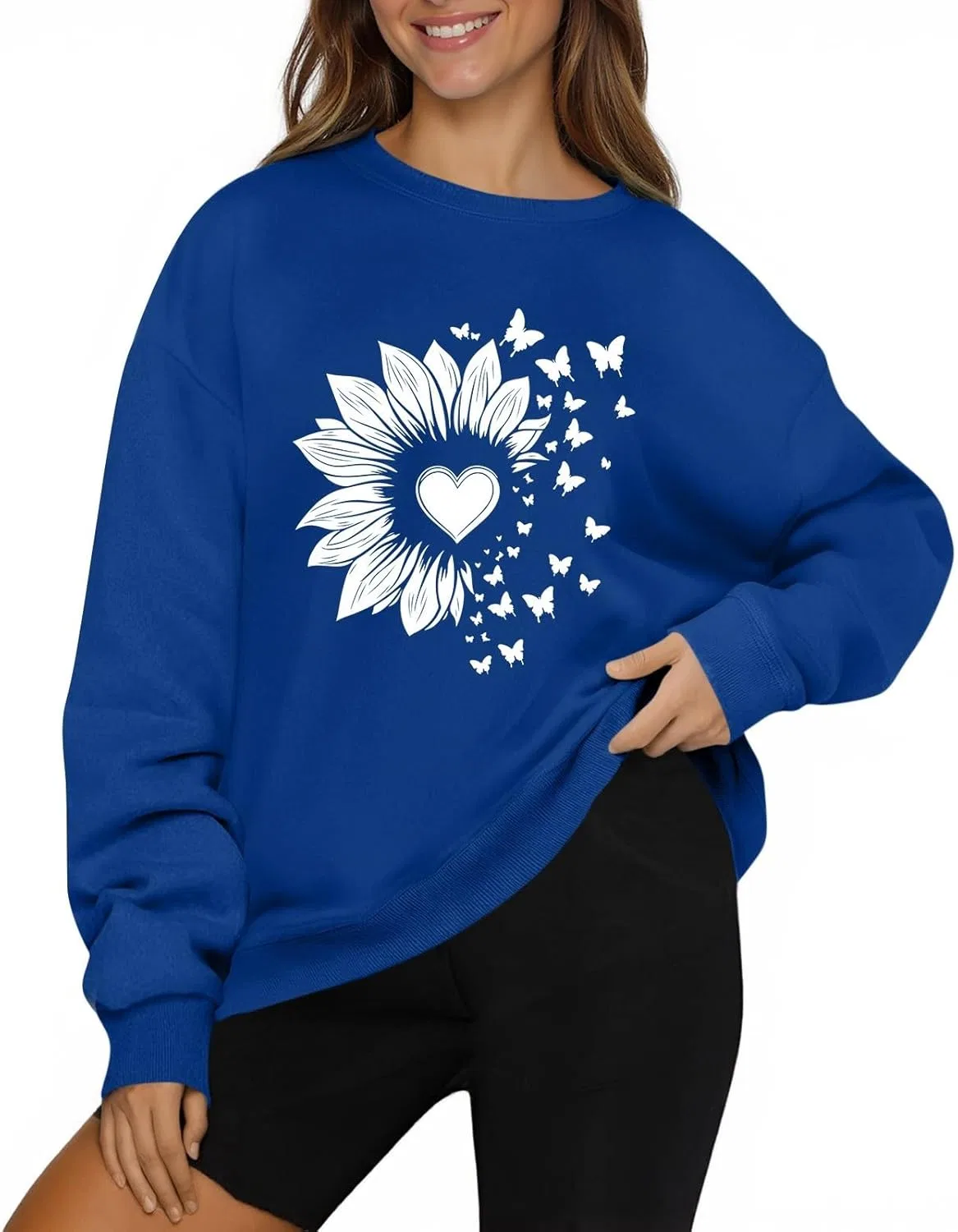 Женский свитшот с флористическим принтом, свободный крой, 3-dark Blue — фото 3