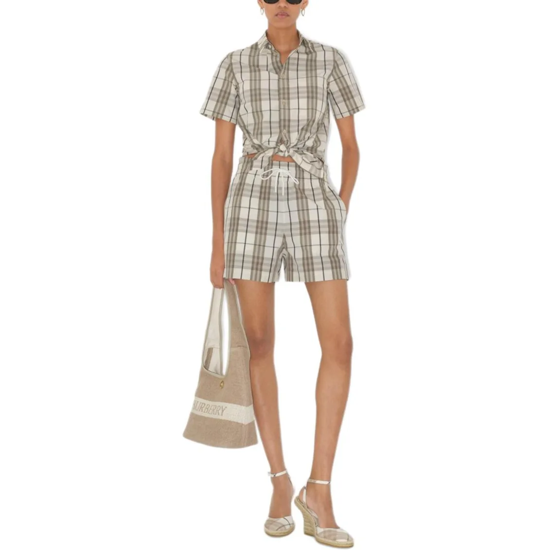 Рубашка Burberry, клетка, летняя, мультиколор — фото 3