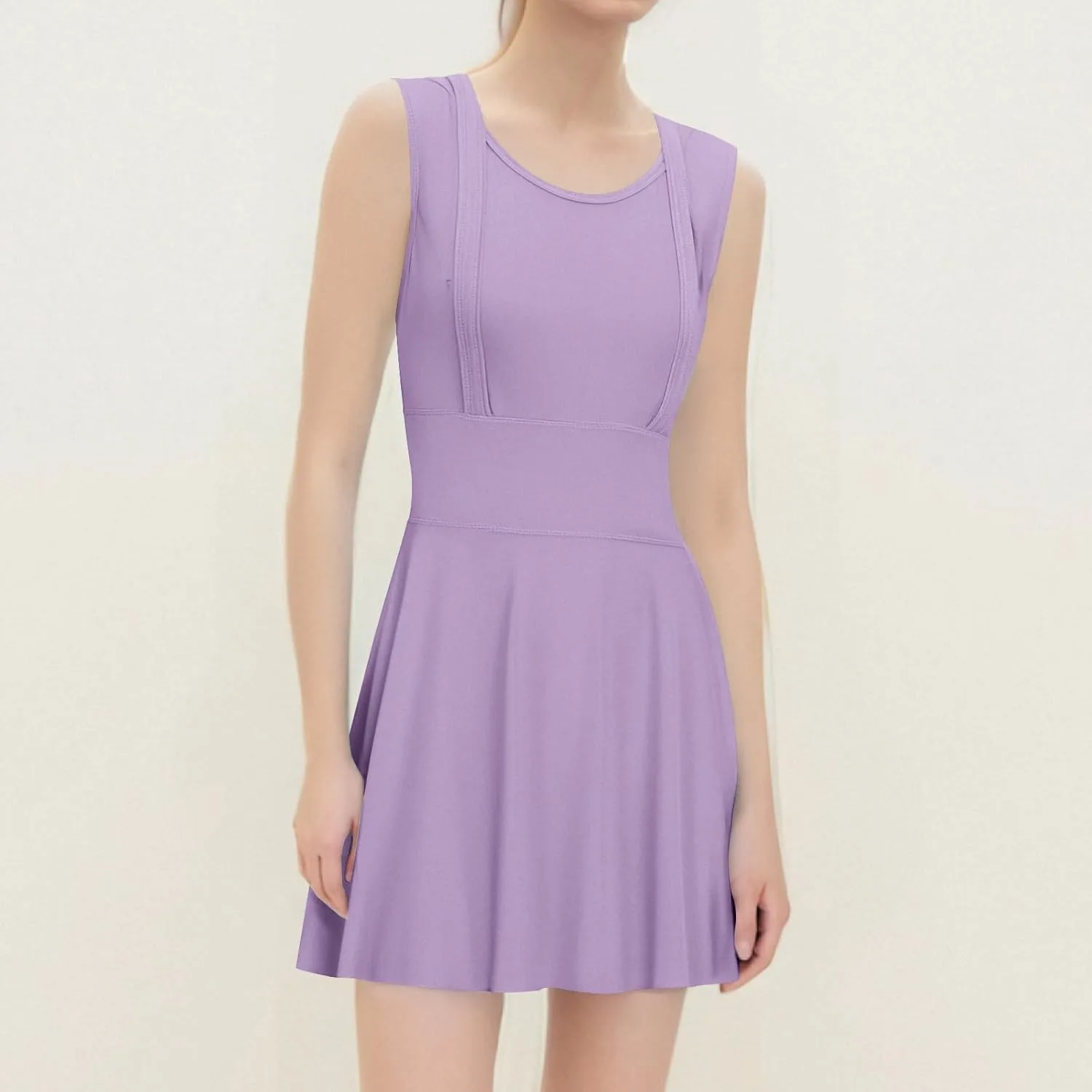 Купальник One Piece Swimdress для женщин с V-образным вырезом, эффектом контроля живота и юбкой, скромный винтажный купальный костюм Generic, фиолетовый — фото 3