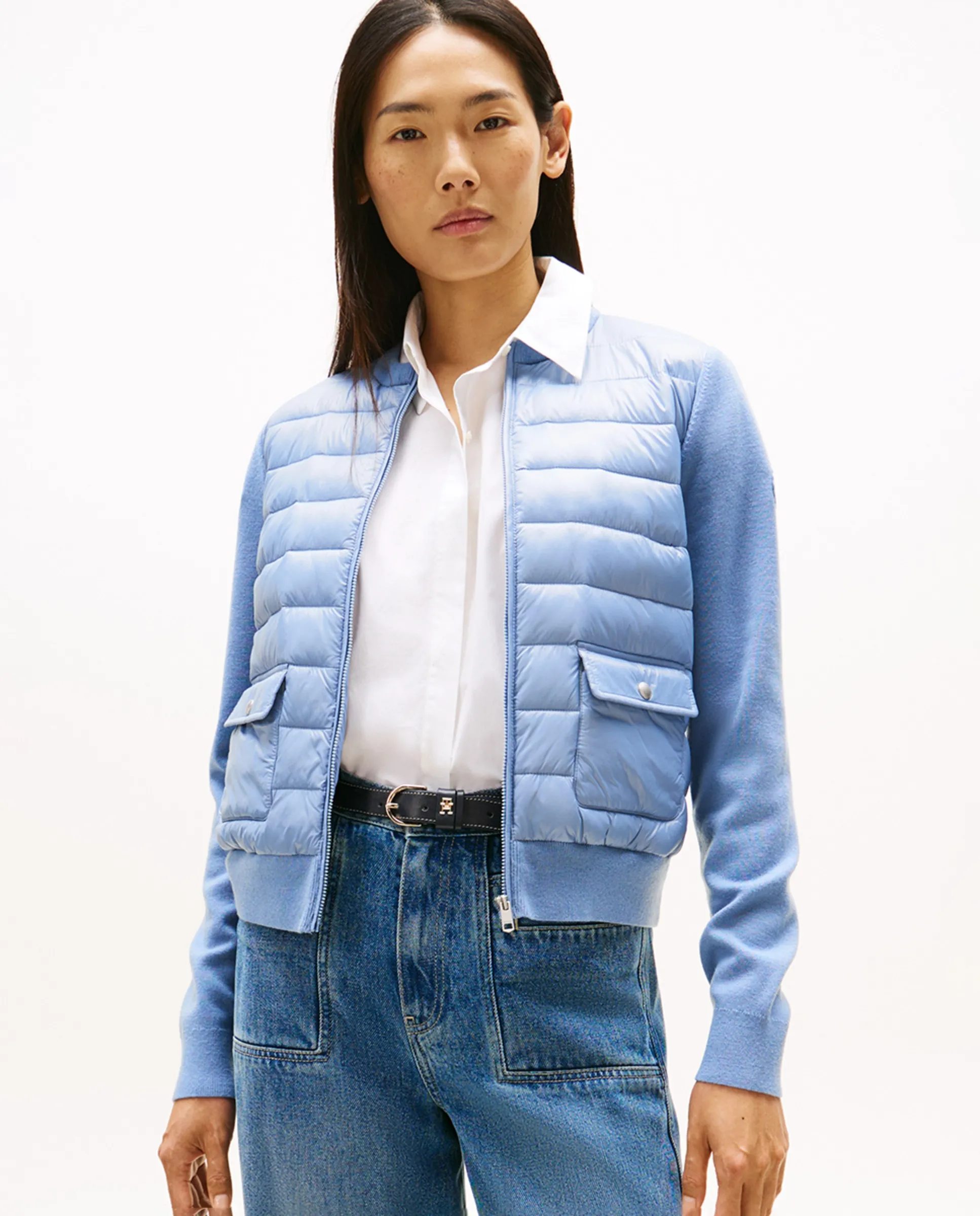 

Женская куртка из смесовой ткани с утеплителем и трикотажными деталями Tommy Hilfiger, синий