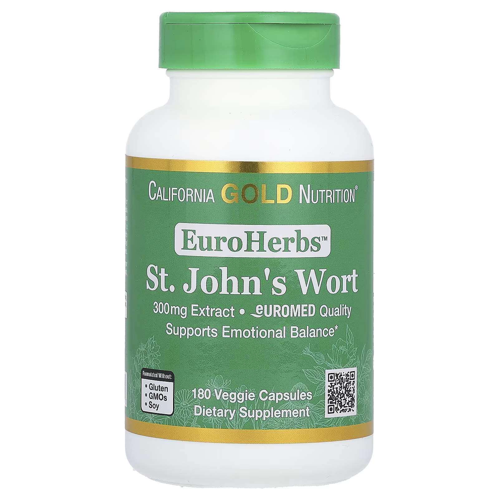 

California Gold Nutrition EuroHerbs Зверобой продырявленный Euromed Quality 300 мг 180 растительных капсул