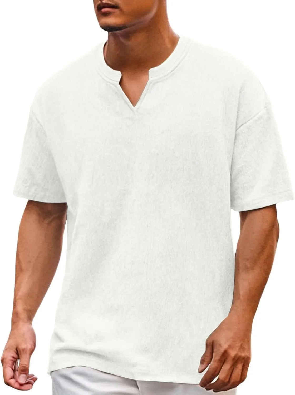 

Мужская летняя футболка Henley с V-образным вырезом и коротким рукавом