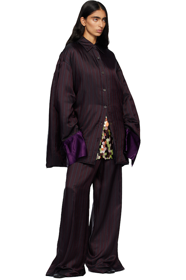 Свободная полосатая рубашка Dries Van Noten, Burgundy — фото 4