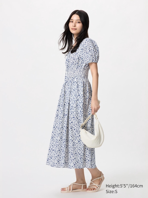 

Платье с объемным рукавом (короткий рукав, принт) Uniqlo, белый