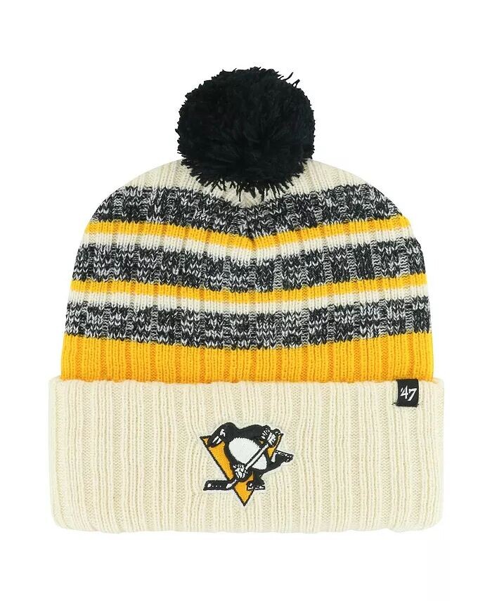 

Мужская кремовая вязаная шапка Pittsburgh Penguins Tavern с манжетами и помпоном '47 Brand