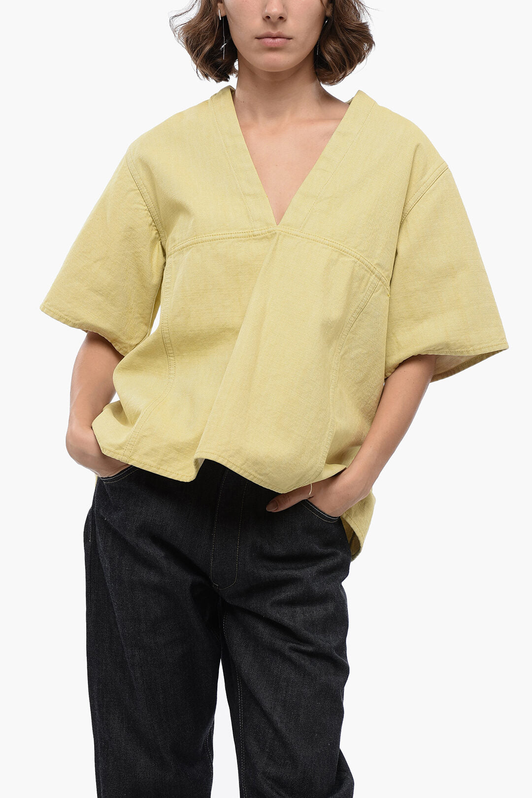 

Асимметричная джинсовая блузка Jil Sander с V-образным вырезом, желтый