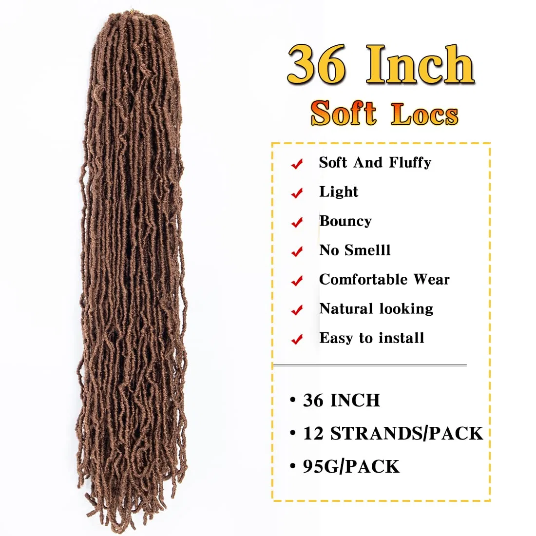 Набор синтетических волос для плетения «Soft Locs Crochet Hair» 6 упаковок, 36 дюймов Ainimiu, 30# — фото 3