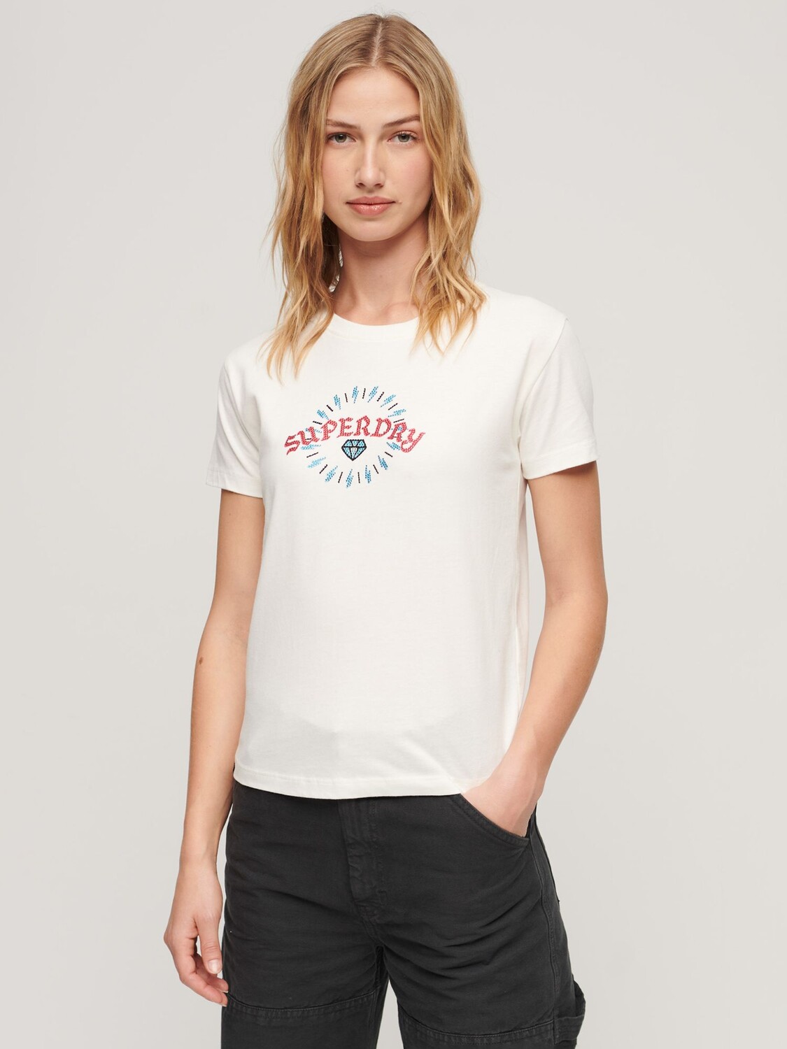 

Футболка с черепом и стразами с татуировкой Superdry, зимний белый/мульти