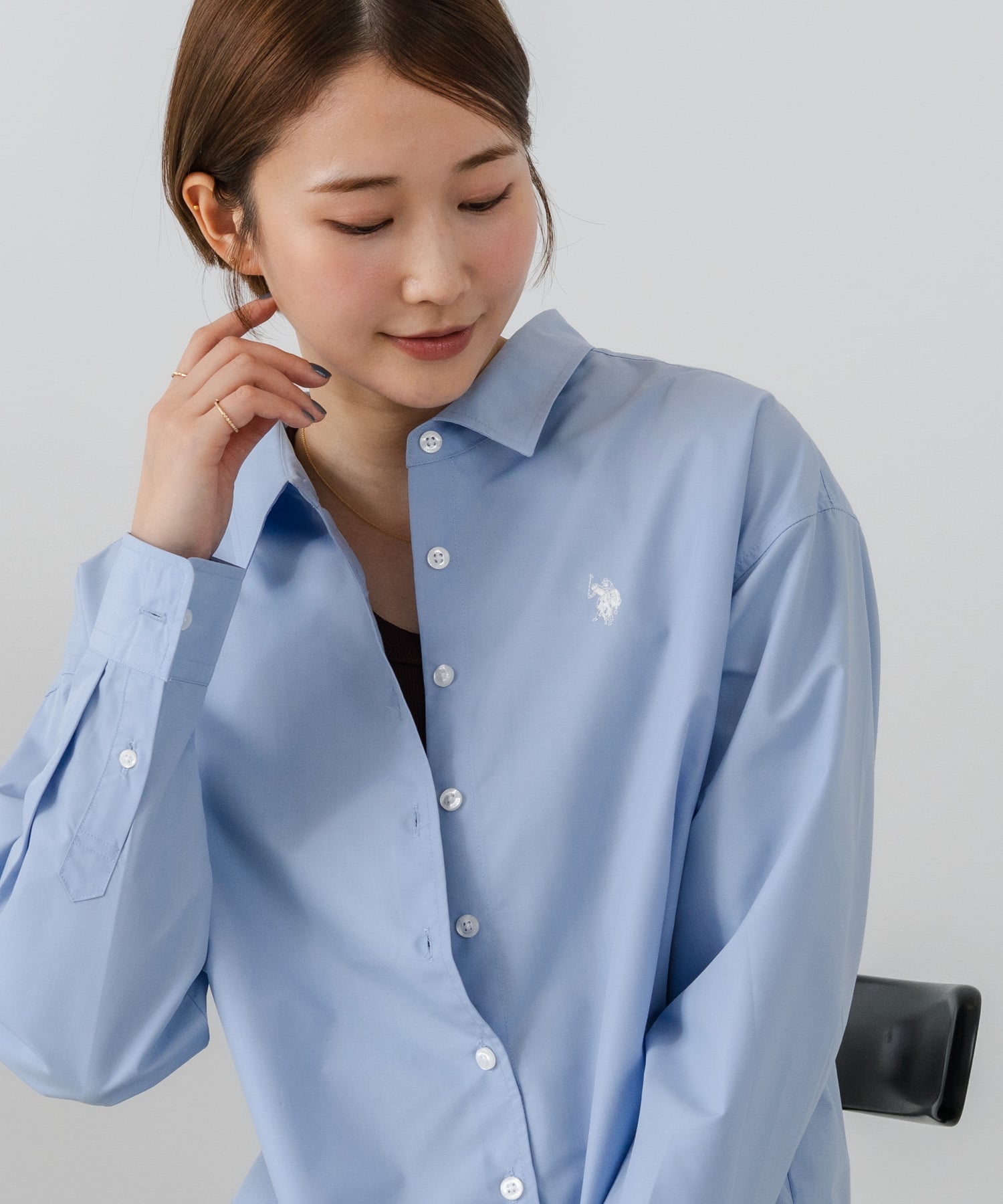 Ассоциация поло США / (Женщины) Рубашка из одноточечной ткани U.S. Polo Assn., blue — фото 3