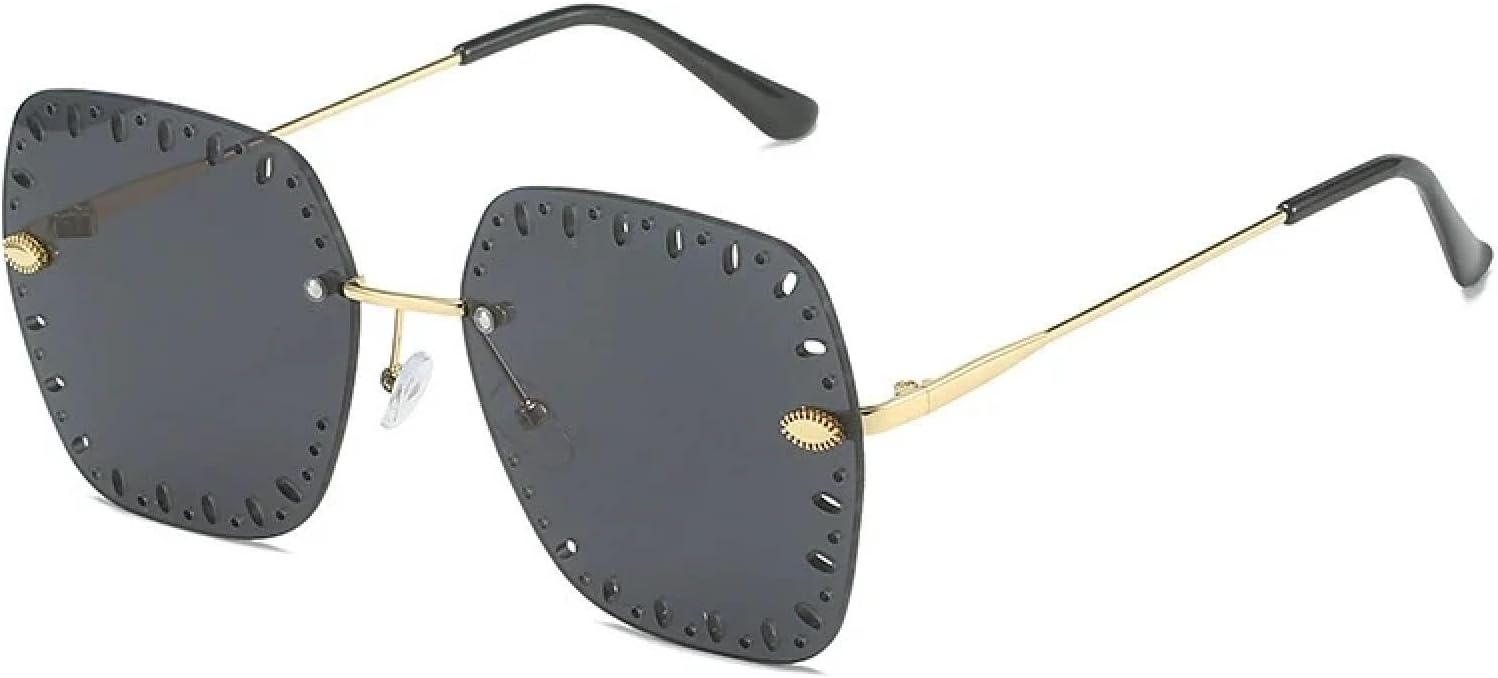 

Модные роскошные солнцезащитные очки без оправы с полой конструкцией для женщин и мужчин. Винтажные солнцезащитные очки. Уличная фотография. Защита от УФ-излучения UV400 TKKTLLT, Gold Gray