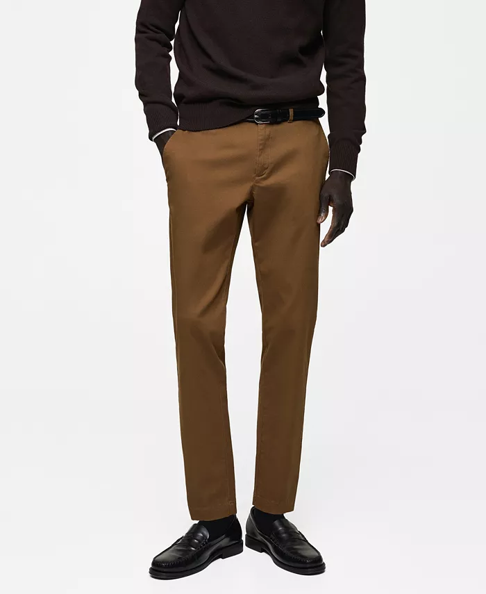 

Мужские облегающие зауженные укороченные брюки-чиносы MANGO, коричневый